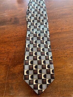 Men's Geometric Brown and Black Patterned Tie